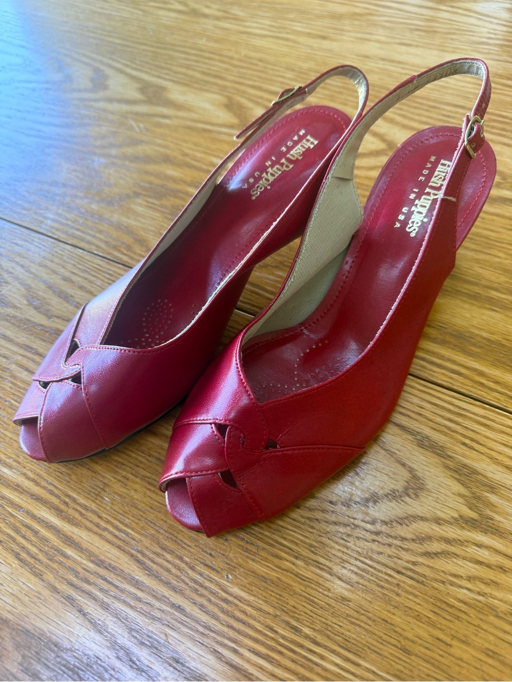 Hush Puppies Women's Red Peep-Toe Slingback Heels